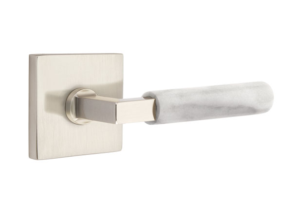 Emtek Select L Square White Marble Lever Square Rosette