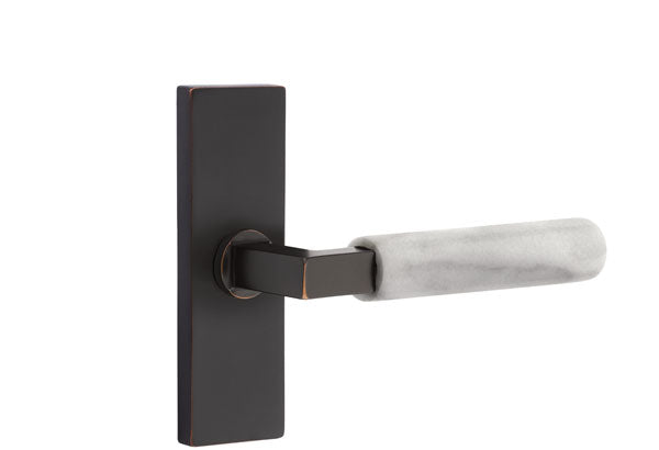 Emtek Stretto Narrow Trim Locksets with L-Square White Marble Lever