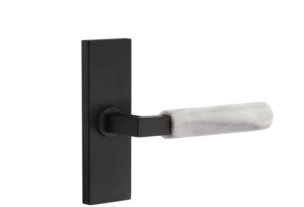 Emtek Stretto Narrow Trim Locksets with L-Square White Marble Lever