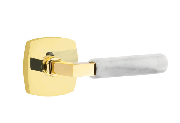 Emtek Select L Square White Marble Lever Urban Modern Rosette