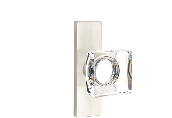 Emtek Stretto Narrow Trim Locksets with Modern Square Glass Knob