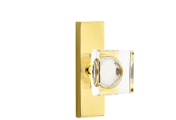 Emtek Stretto Narrow Trim Locksets with Modern Square Glass Knob