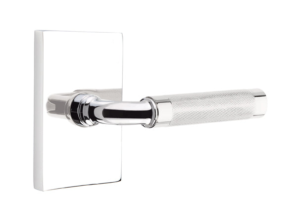 Emtek R-Bar Straight Knurled Lever Handle with Modern Rectangular