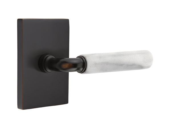 Emtek Select R-Bar White Marble Lever Modern Rectangular Rosette