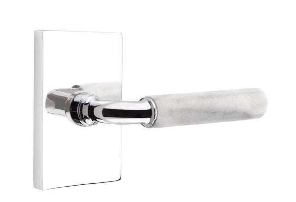 Emtek Select R-Bar White Marble Lever Modern Rectangular Rosette