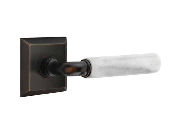 Emtek Select R-Bar White Marble Lever Quincy Rosette