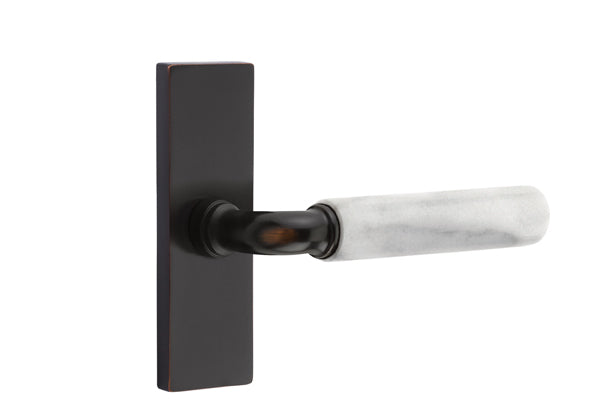 Emtek Stretto Narrow Trim Locksets with R-Bar White Marble Lever