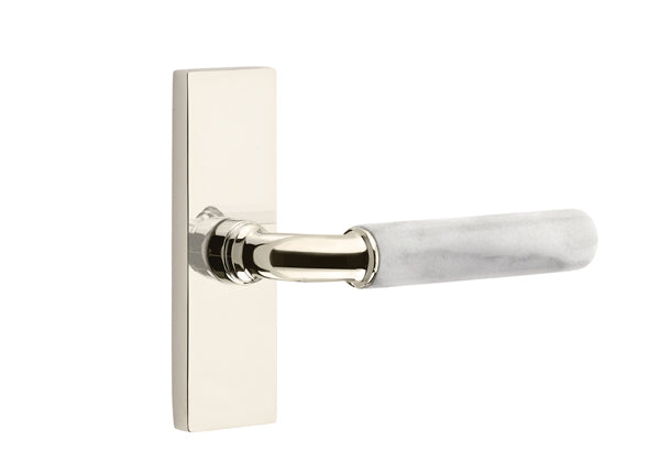 Emtek Stretto Narrow Trim Locksets with R-Bar White Marble Lever