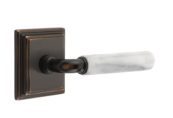 Emtek Select R-Bar White Marble Lever Wilshire Rosette