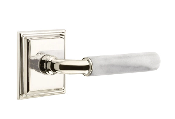 Emtek Select R-Bar White Marble Lever Wilshire Rosette