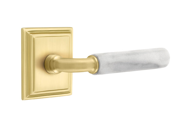 Emtek Select R-Bar White Marble Lever Wilshire Rosette