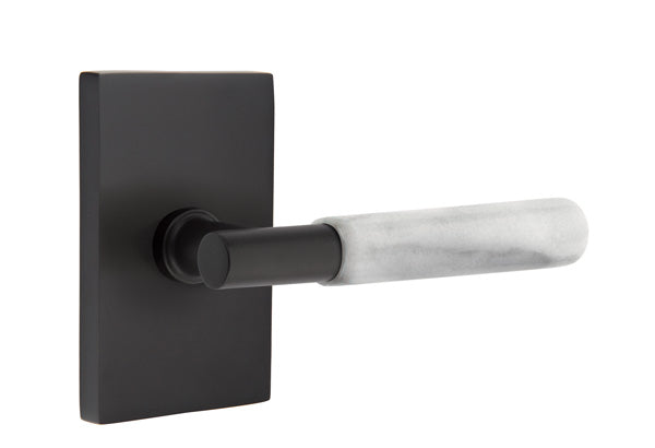 Emtek Select T-Bar White Marble Lever Modern Rectangular Rosette