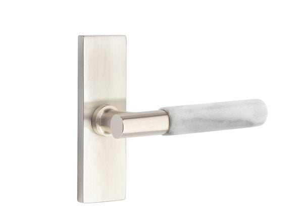 Emtek Stretto Narrow Trim Locksets with T-Bar White Marble Lever