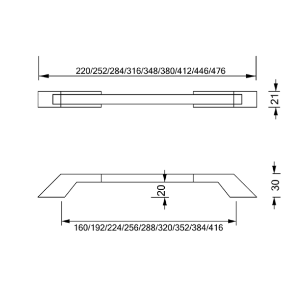 Wide Two Tone Modern Kitchen Handle - Matte Black Base 770