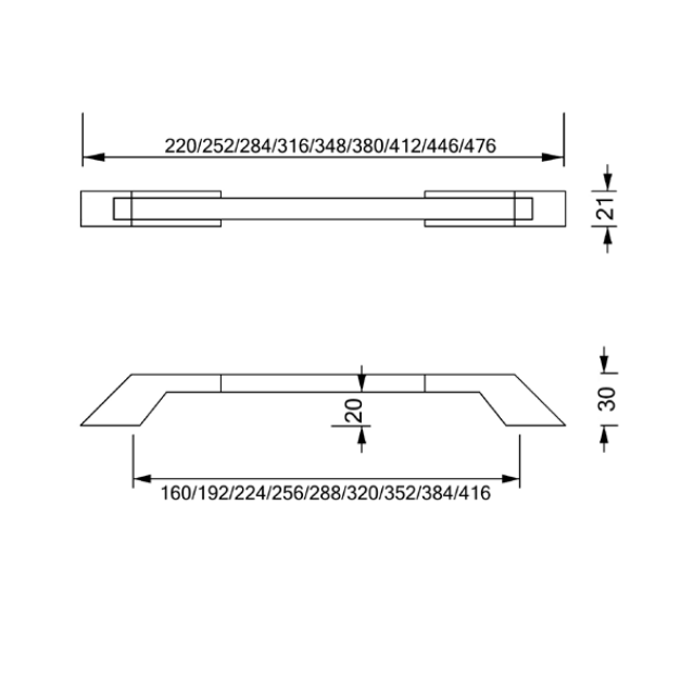 Wide Two Tone Modern Kitchen Handle - Chrome Base 770