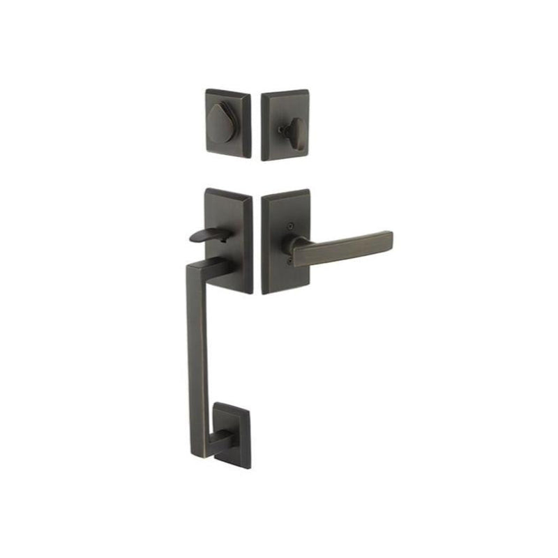 Emtek Sandcast Bronze Tubular Entrance Handlesets - Rustic Modern Rectangular Sectional