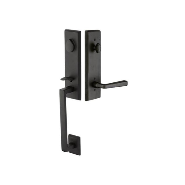 Emtek Sandcast Bronze Tubular Entrance Handlesets - Rustic Modern Rectangular Monolithic