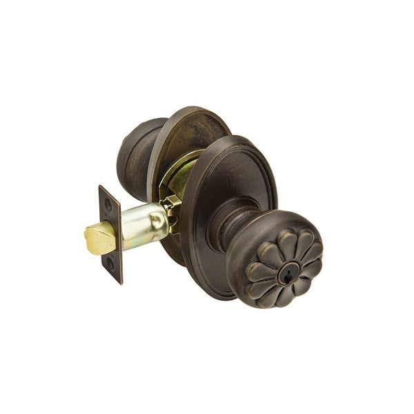 Emtek Sandcast Bronze Key In Entrance Locksets - #14 Rosette With Petal Knob