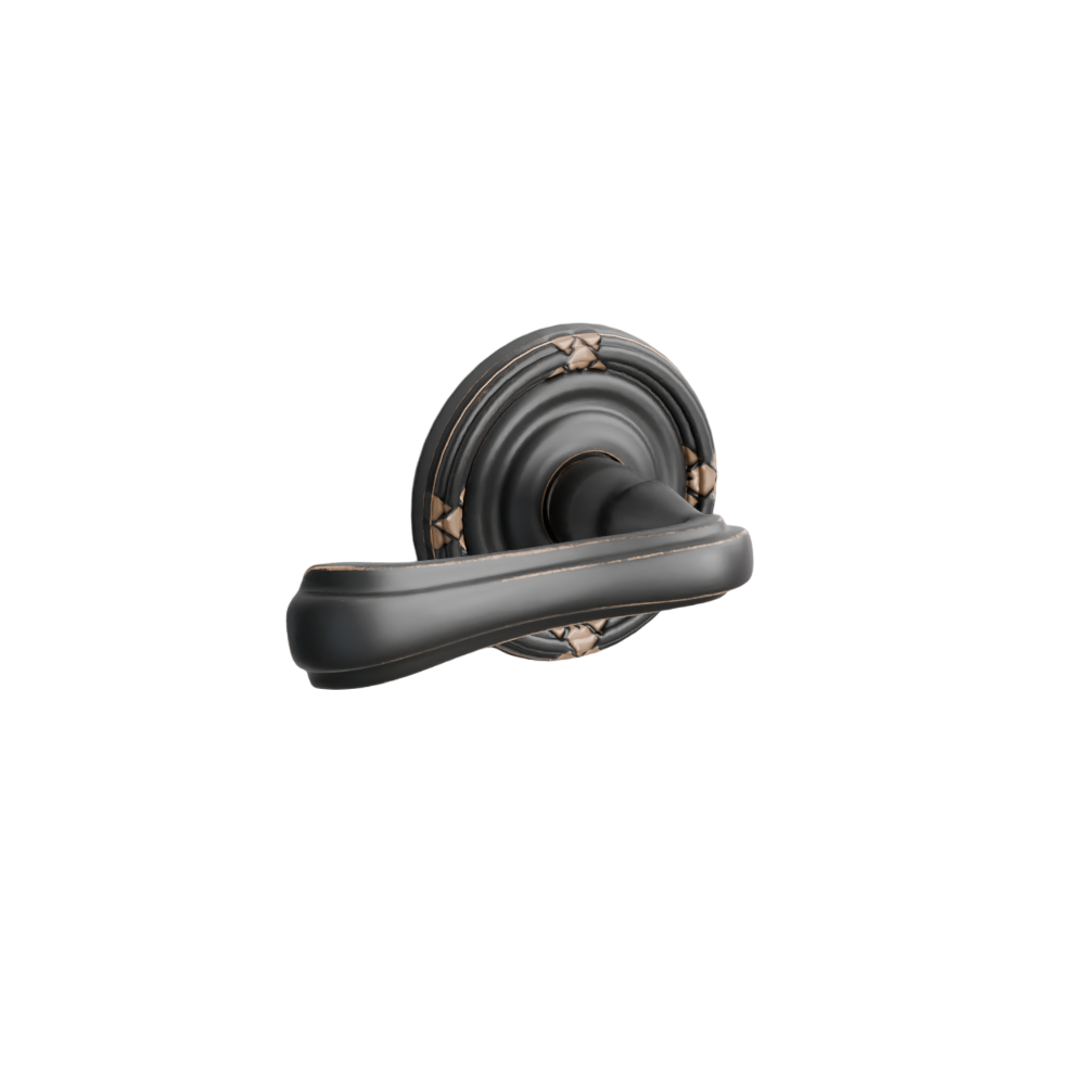 Emtek Door Handle - Wembley  Lever Ribbon & Reed Rosette - Designer Brass