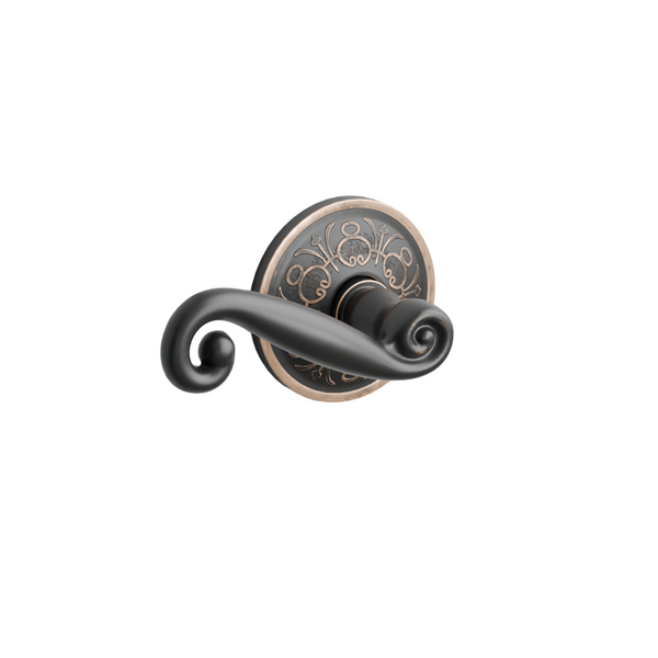 Emtek Door Handle - Rustic   Lever Lancaster  Rosette - Designer Brass