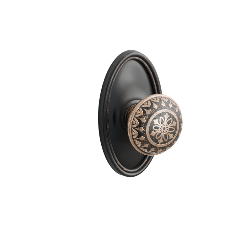 Emtek Door Handle - Lancaster  Knob Oval Rosette - Designer Brass