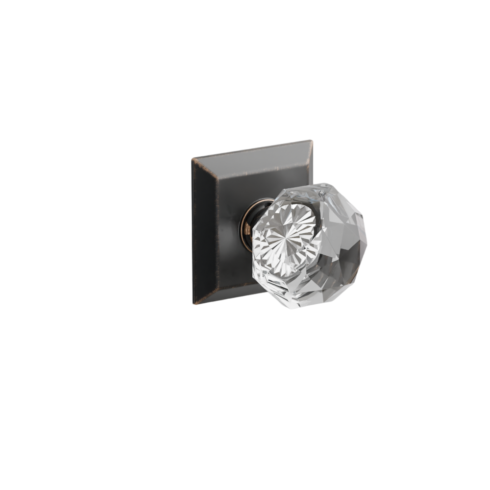 Emtek  Door Handle -  Diamond Knob Quincy Rosette - Glass