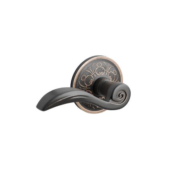 Emtek Door Handle - Elan  Lever Lancaster  Rosette - Designer Brass