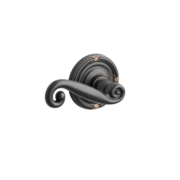 Emtek Door Handle - Rustic Lever Ribbon & Reed Rosette - Designer Brass