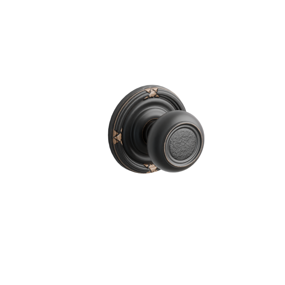 Emtek Door Handle - Belmont Knob Ribbon & Reed Rosette - Designer Brass