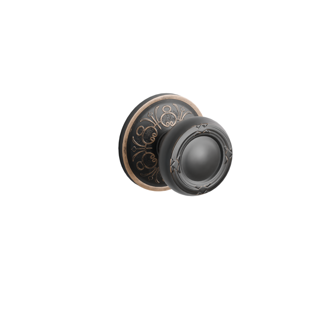Emtek Door Handle - Ribbon & Reed Knob Lancaster  Rosette - Designer Brass