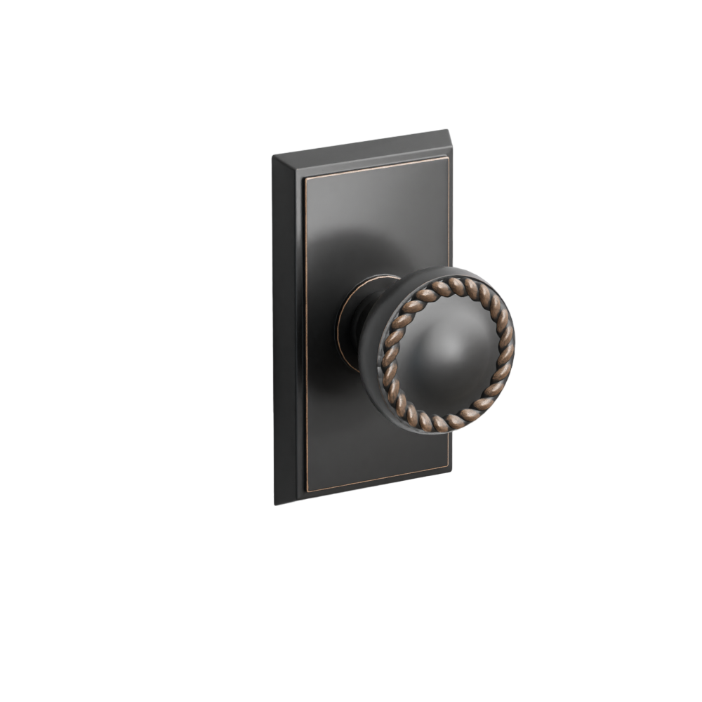 Emtek  Door Handle - Rope Knob Rectangular Rosette - Designer Brass