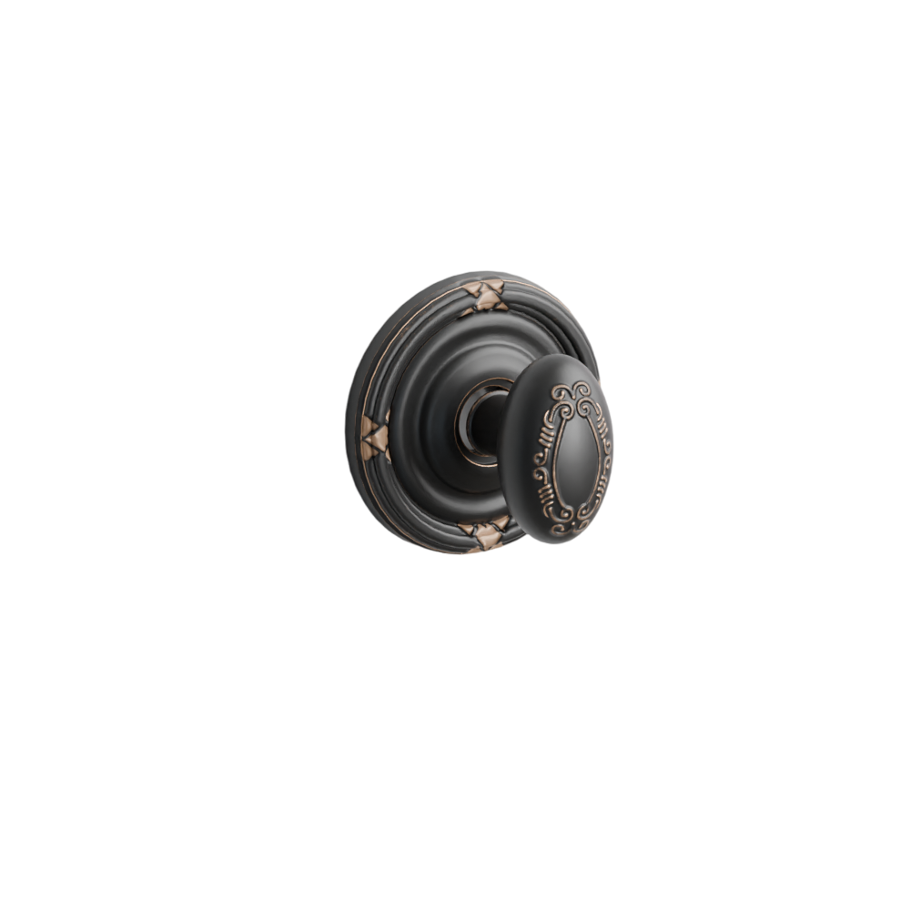 Emtek Door Handle - Victoria Knob Ribbon & Reed Rosette - Designer Brass