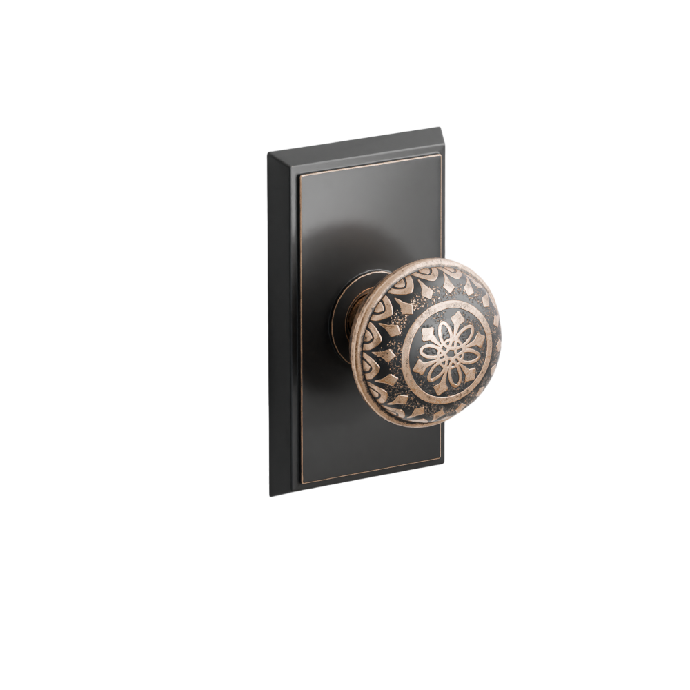 Emtek  Door Handle - Lancaster Knob Rectangular Rosette - Designer Brass