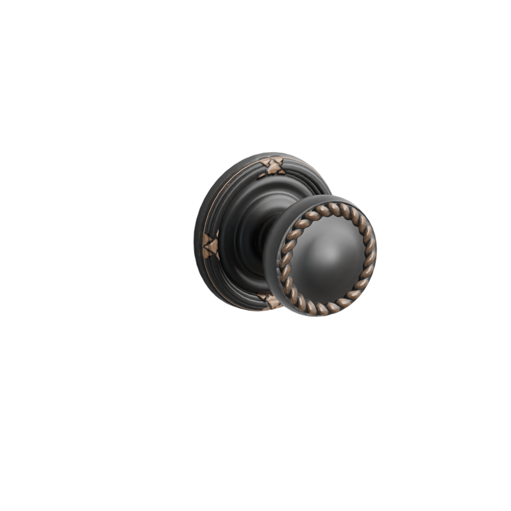 Emtek Door Handle - Rope Knob Ribbon & Reed Rosette - Designer Brass