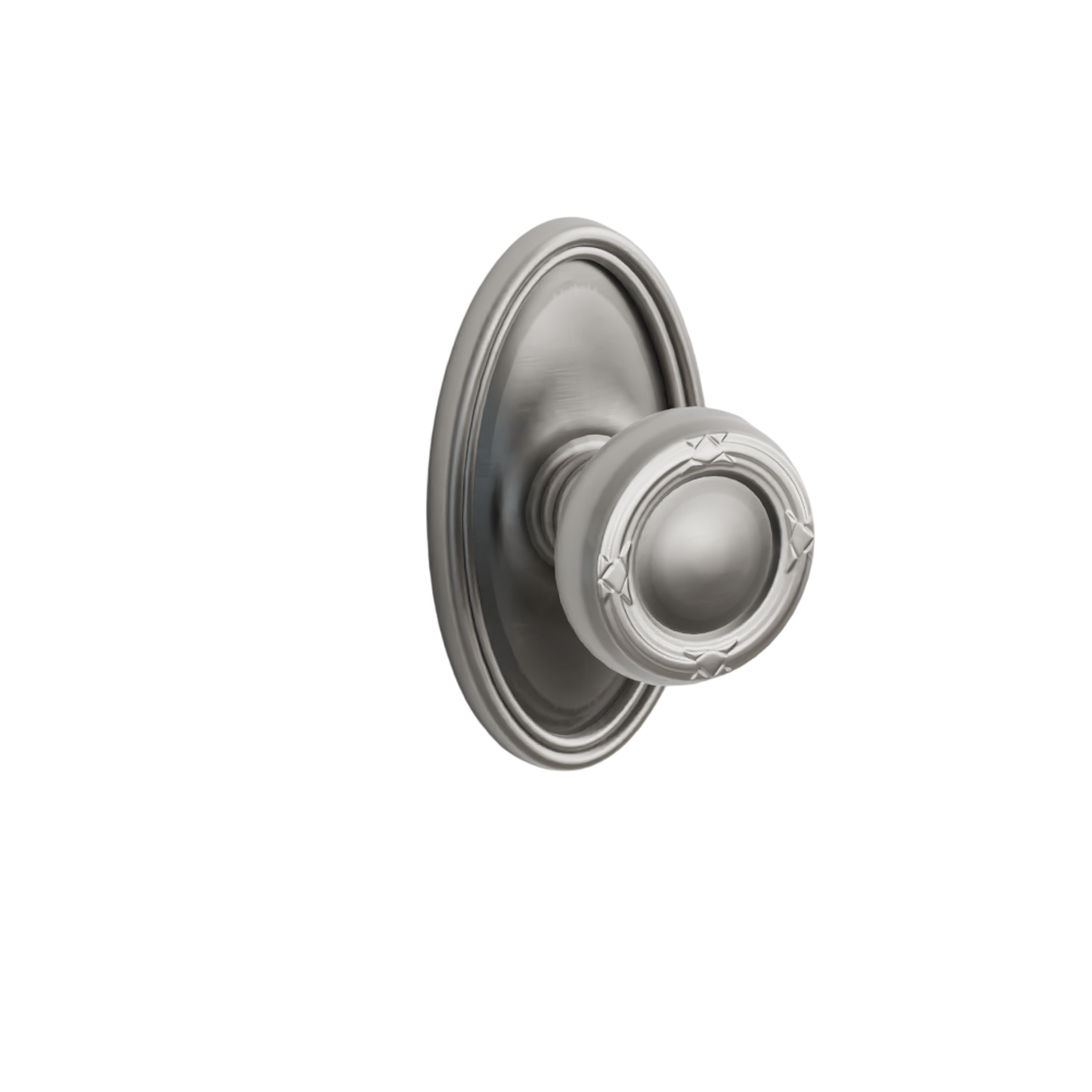 Emtek Door Handle - Ribbon & Reed Knob Oval Rosette - Designer Brass
