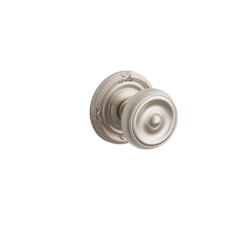 Emtek Door Handle - Waverly Knob Ribbon & Reed Rosette - Classic Brass