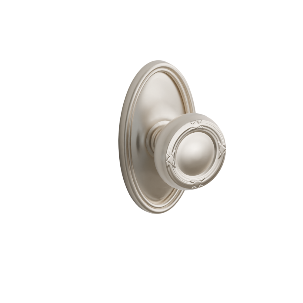 Emtek Door Handle - Ribbon & Reed Knob Oval Rosette - Designer Brass