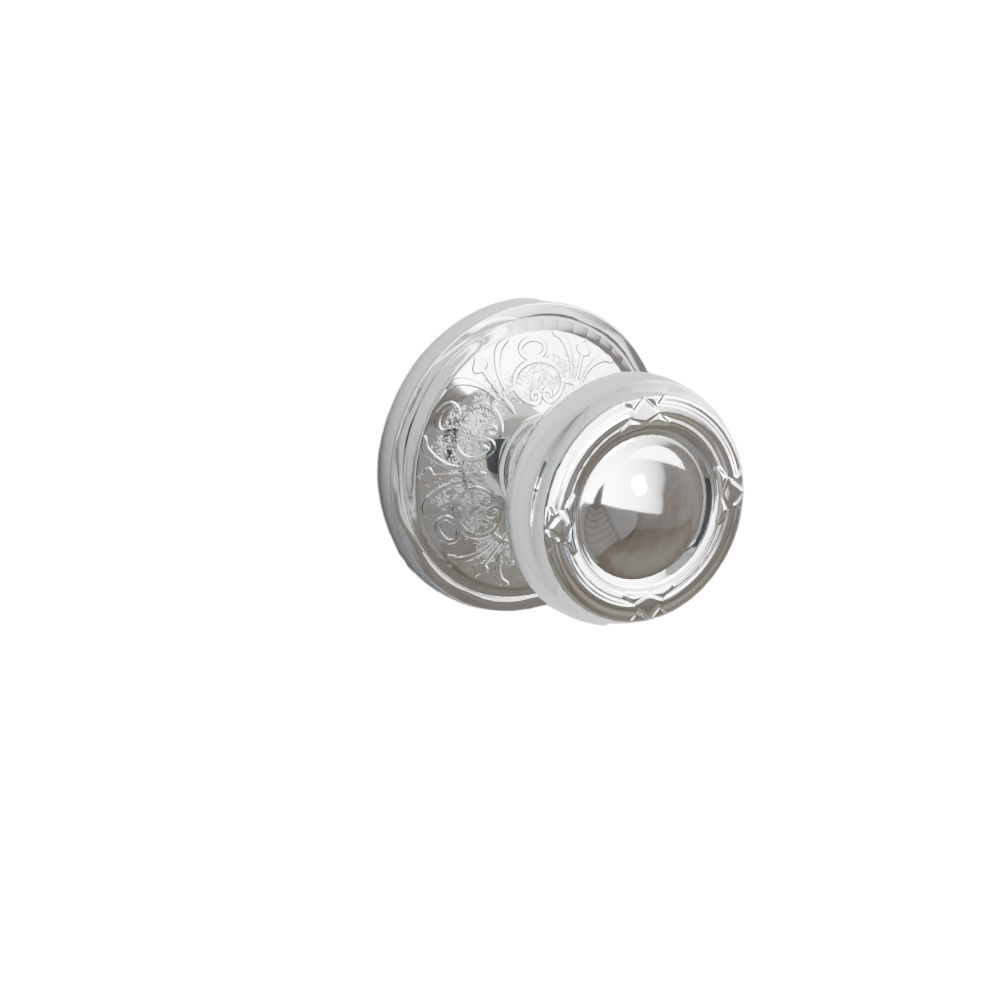 Emtek Door Handle - Ribbon & Reed Knob Lancaster  Rosette - Designer Brass