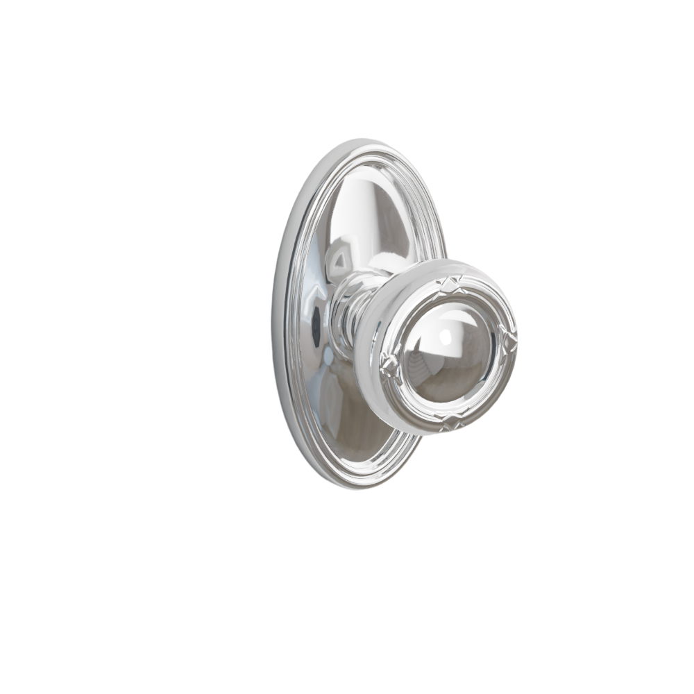 Emtek Door Handle - Ribbon & Reed Knob Oval Rosette - Designer Brass