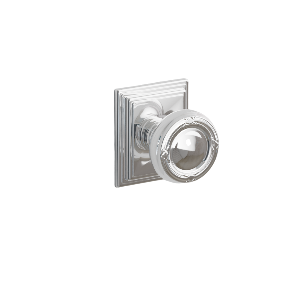 Emtek  Door Handle - Ribbon & Reed Knob Wilshire Rosette - Designer Brass