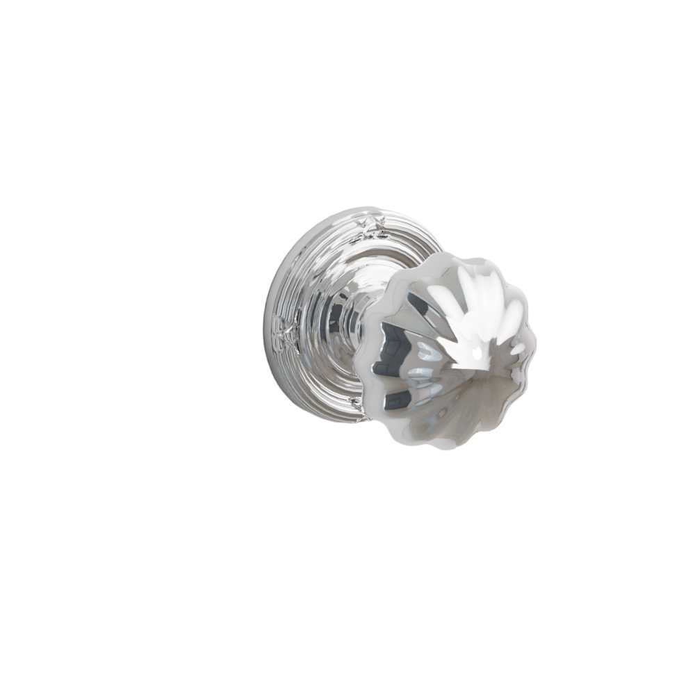 Emtek Door Handle - Melon Knob Ribbon & Reed Rosette - Classic Brass