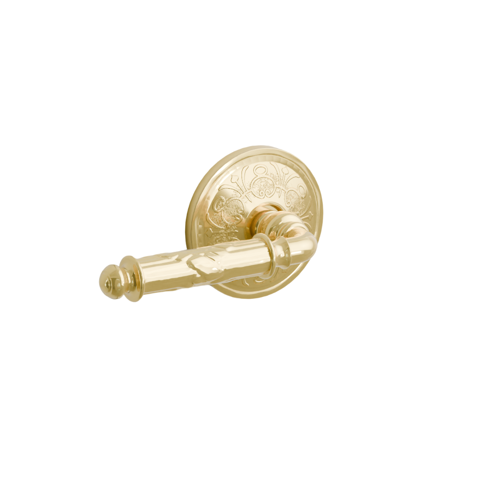 Emtek Door Handle - Ribbon & Reed Lever Lancaster  Rosette - Designer Brass