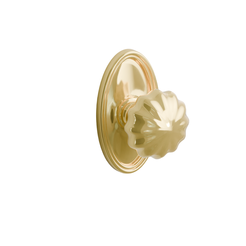 Emtek Door Handle -Melon Knob Oval Rosette - Classic Brass