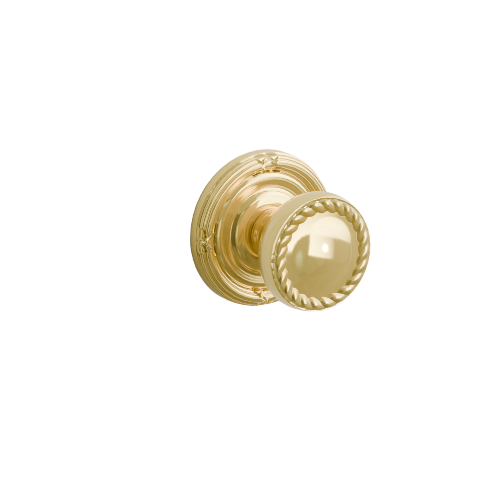 Emtek Door Handle - Rope Knob Ribbon & Reed Rosette - Designer Brass
