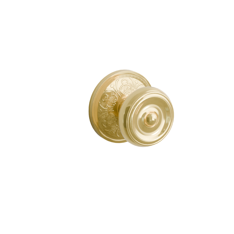 Emtek Door Handle - Waverly Knob Lancaster Rosette - Classic Brass