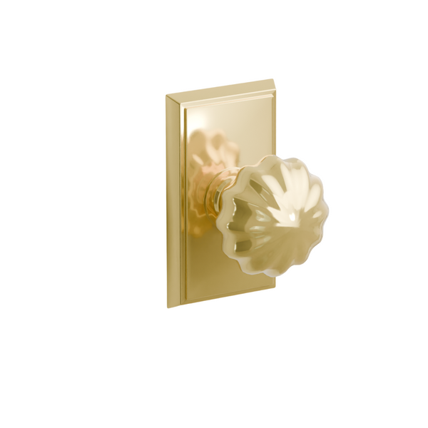 Emtek  Door Handle - Melon Knob Rectangular Rosette - Classic Brass