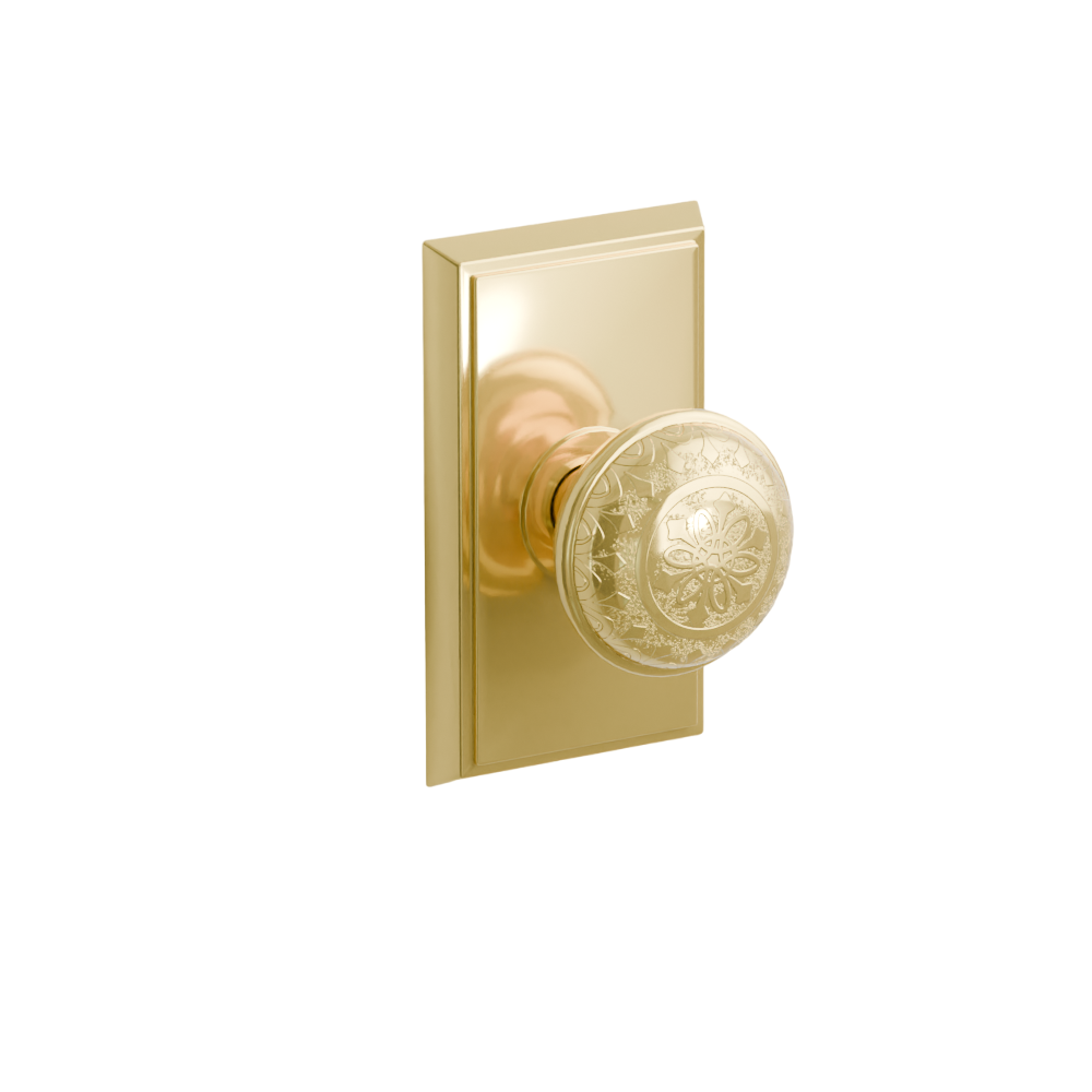 Emtek  Door Handle - Lancaster Knob Rectangular Rosette - Designer Brass