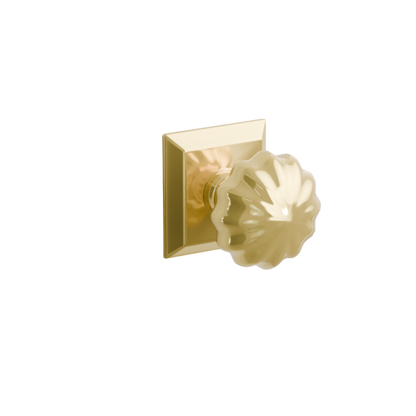 Emtek  Door Handle - Melon Knob Quincy Rosette - Classic Brass