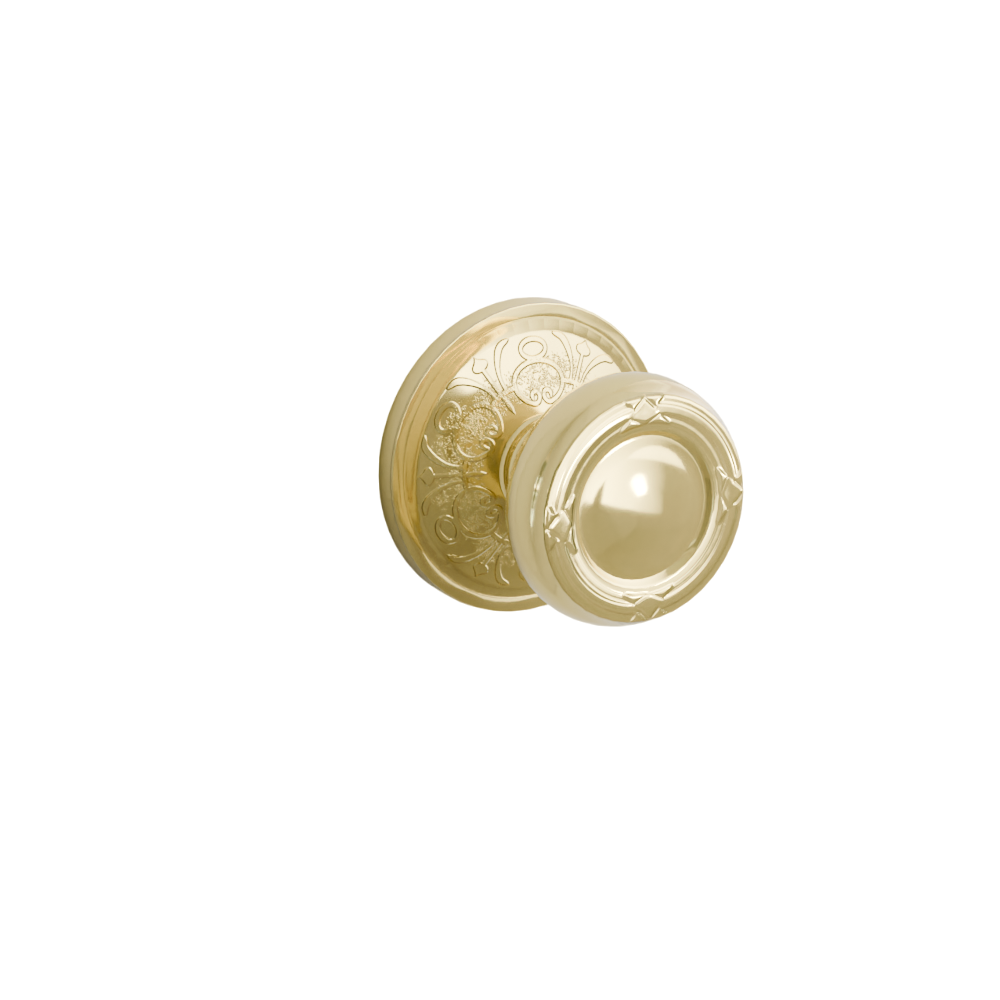 Emtek Door Handle - Ribbon & Reed Knob Lancaster  Rosette - Designer Brass