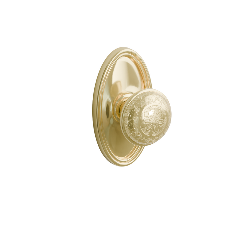 Emtek Door Handle - Lancaster  Knob Oval Rosette - Designer Brass